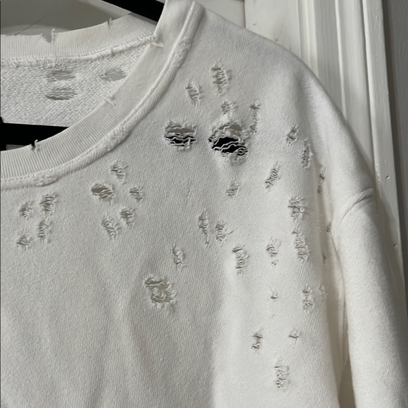 R+A White Distressed Sweatshirt with Crew Neck - Picture 2 of 11